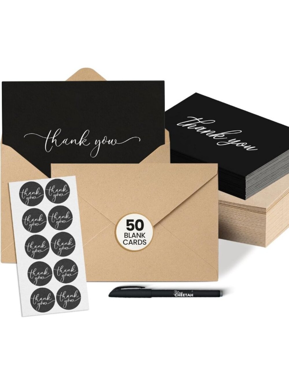 Elegant Thank You Cards Set - 50 Pack with Envelopes, Stickers & Storage Box